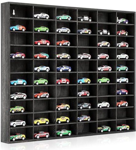 Seenelling Holzvitrine für heiße Druckguss-Räder, 60 Fächer, Wandhalterung, Maßstab 1/64, Spielzeugautoaufbewahrung, Ausstellungsregal, Modellautoaufbewahrung, Organizer, Schrank für | Druckguss-Räder, Wandhalterung, Ausstellungsregal, Spielzeug-Auto-Aufbewahrung, Organizer, für Sammler-Modellautos