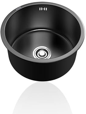 Waschbecken Küche,Spülbecken Schwarz Rund,Küchenspüle Edelstahl Klein,Spüle 1 Becken mit Abflussrohr und überlauf Einbauart: Einbau Von Oben und Unterbau (Ø 30cm)