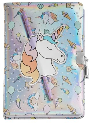 Back2Fun - Diario segreto con lucchetto e 2 chiavi: scrive, disegna e conserva segreti, include matita, 80 fogli a righe, taccuino A5 per bambini, copertina rigida olografica, regalo originale
