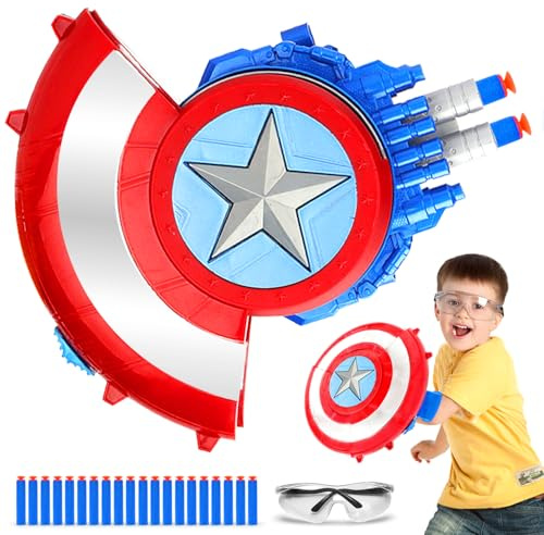 LITTCO Captain Shooting Shield(with Goggles) - 20 Soft Darts & Protective Eyewear, Outdoor Shooting Toy Gun for Boys Age 6 7 8 9+, Cool Birthday Gift for Kids
