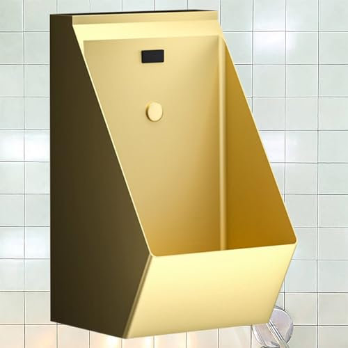 GESAIDES Urinarios de Acero Inoxidable, Urinario con Sensor de Pared, Urinario Comercial Antiolor y Antisalpicaduras para Adultos, Urinario de Baño para Hombres, para Uso en Hogares,Hoteles,Gold