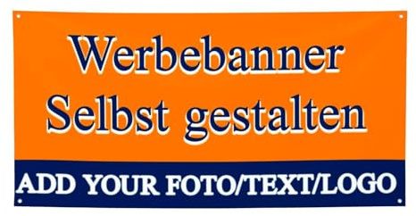 Banner Personalisiert, Werbebanner mit Text/Logo/Foto, Selbst gestalten mit Text & Bild, Individuelles Banner, für Innen & Außen, für Werbung, Anzeigen, Geburtstag, Events (90 * 180cm(M))