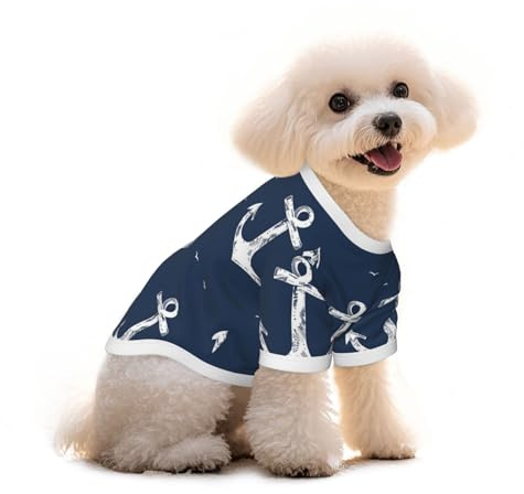 Myfsucce Hundebekleidung für kleine Hunde, maritimes Anker, Hunde-Shirts für Jungen, Mädchen, Welpen, Haustiere, Katzen, Sommer, passend für 1,8–2,9 kg
