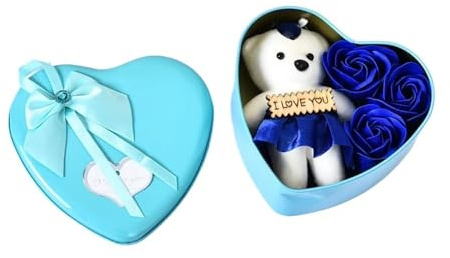EUVIYOOTW Valentines Day Flower Love Box Bears Bouquet Wedding Birthday Home Party Decoration Gift Festival Heart-shaped Box(Blue)