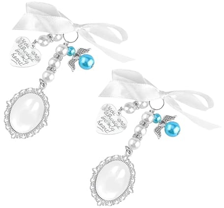 2 Stück Memorial Anhänger Brautstrauß,Hochzeitsstrauß Charms,Hochzeit Erinnerungsschleife Perle,Verlobung Hochzeit Party Dekoration,Jubiläen Anhänger,Foto Charme,Wedding Bouquet Charm,Anhängern Gifts
