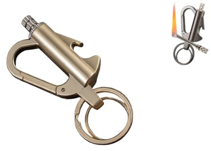 3-in-1Ewiges Streichholz Feuerzeug mit Schlüsselanhänger, Tragbares Wiederverwendbares multifunktionsmatch, Metall Streichhölzer, Flaschenöffner, Feuer Anlasser im Freien Notfall (Gold)