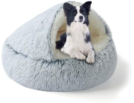 YAGE Cama Grande para Perros de 80 cm, con Capucha y Soportes: mullida y Relajante para Mascotas, Apta para Mascotas de Menos de 20 kg, Cama Tipo Cueva de Lujo Supersuave, Lavable