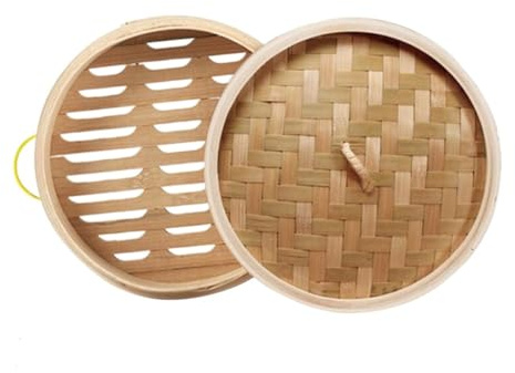 Multi-use Wooden Traditional Dumpling Steamer, Handmade Steamer Cage with Handle, for Cooking Vegetables, Dim sum, Bao Buns, Meat(20cm 1cage & 1cover)