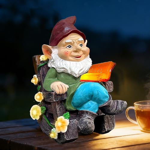 SKIKHN Décoration Nain de Jardin avec Lampes Solaire,Statues Solaires de Nain de Jardin en Résine,Nain De Jardin,Ddeco Jardin Exterieur,pour Pelouse Cour Extérieure,Cadeaux pour Maman,Femme