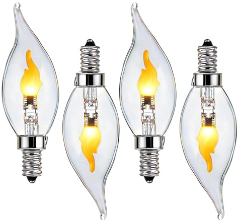 SHUWDKAR Flickering Flame Light Bulb E12 Candelabra Base, LED Candle Flame Effect with a Flickering Orange Glow, 4 Pack