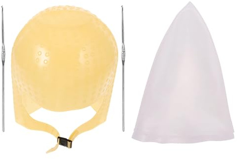 DEARMAMY Cuffia per Schiariture in Silicone 2 Pezzi con Aghi per Evidenziare Chioma, Accessori per Tintura Professionale, Uso Domestico e Saloni, Applicazione Pulita e Fori Preforati