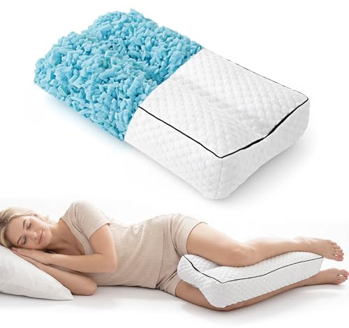 Lumisnug Shredded Memory Foam Knee Pillow for Side Sleeping, 16.5cm Height Side Sleeper Leg Pillows for Hip Pain Relief, Sciatica Pillow for Sleeping, Spine Alignment
