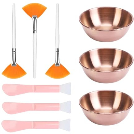 FashionCha Juego de cuencos para mezclar mascarillas faciales de acero inoxidable, kit de brochas para mascarillas faciales, Oro Rosa
