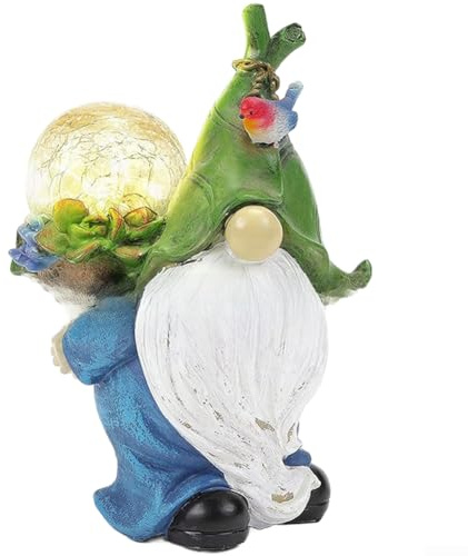 Nain de jardin solaire résistant aux intempéries avec boule de verre, lumière artisanale en résine pour l'extérieur, s'allume automatiquement au coucher du soleil et s'éteint au lever du soleil
