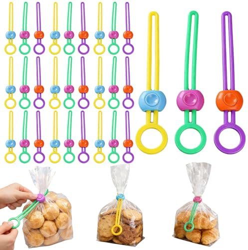 30 PCS Bag Sealer Clips, Elastic Food Bag Sealer Strap, Bag Clips for Food Storage Elastic Strap, Elastic Straps Bag Ties for Kitchen Organisation and Pantry Storage