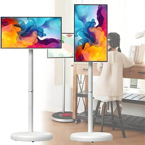 LQQYJSM Televisor Inteligente Portátil, Soporte Móvil TV | Monitor Táctil Pie | Televisor Inalámbrico con Ruedas | Batería Integrada, Rotación Completa, 8 GB Ram + 128 GB Almacenamiento 32inches