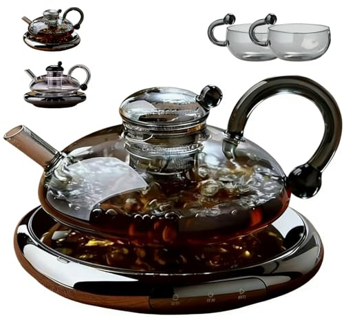 Tetera de cristal con calentador e infusor de té, juego de hervidor eléctrico con tazas, perfecto para los amantes del té