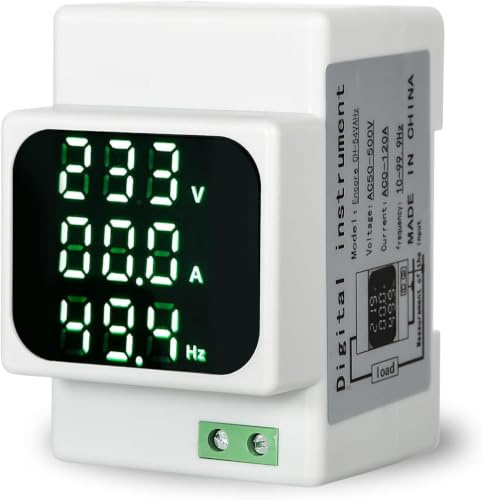 Jadeshay Amperimetro Voltímetro Digital 0-120A 50-500V CA Magnetotérmico Disyuntor Automático Pantalla LCD Retroiluminada en Tiempo Real para Medir Voltaje Corriente y Frecuencia