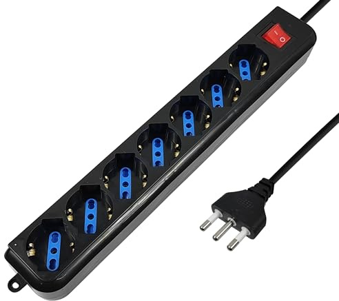 Atlantis Multipresa 7 prese italiane/Schuko bipasso 10A/16A, 2500W, nero | Spina 16A, cod. P011-SL3007-B