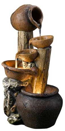 Jeco Tree Pot Outdoor-Indoor Fountain with Illumination, Beige