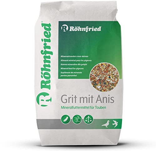 Röhnfried – Grit mit Anis Mineralfutter | Optimierte Mineralien für Tauben | Enthält Austernschalen, Muschelschalen, Quarz- und Rotsteinen (25 Kg)