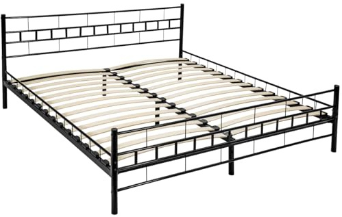 tectake® Struttura Letto in Metallo con Rete a Doghe in Legno di Pioppo Inclusa, Design Moderno, Struttura Robusta, Ideale per Arredamento Camera da Letto, 200x180 cm - Nero