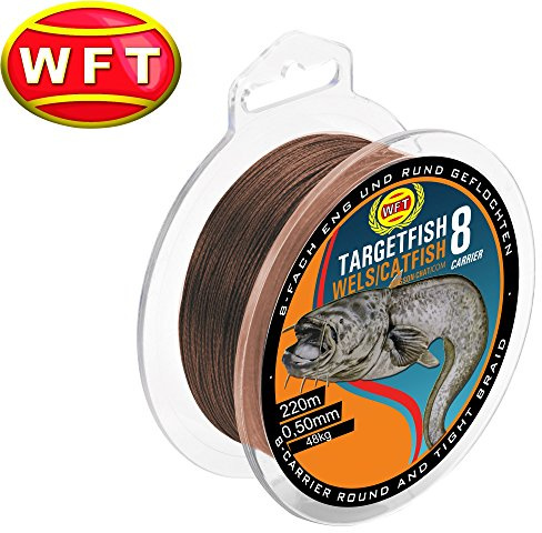 WFT TF8 Catfish Brown 220m 0,50mm 48kg - Wallerschnur zum Wallerangeln, Welsschnur, geflochtene Angelschnur für Waller