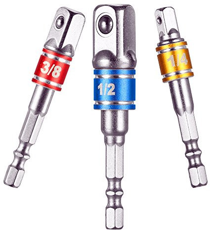 Newder Adattatore a Bussola,3 Pezzi 1/4 '' 3/8 '' 1/2 '' Socket Adapter Set, Esagonale Impact Square Drive Hex Power Drill Bit