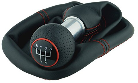 Schaltsack & Schaltknauf für VW Golf 2 3 4 Polo 6N für Passat 35i - 5 Gang - Schwarz - Rot - Schaltmanschette Schalthebel Manschette für Schaltung - Knauf Hebel für Schaltgetriebe 12mm - A254-9