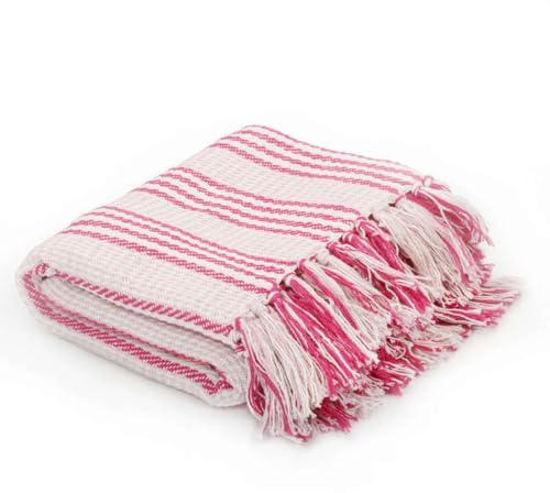 vidaXL Überwurf Baumwolle Streifen 220x250 cm Rosa und Weiß