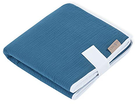 KraftKids Resewrap underlag i muslin blå, resewrap 60 cm x 60 cm, skötunderlag för resor med kärlek handgjord i EU