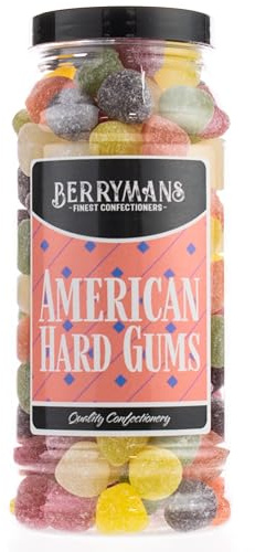 Original American Hard Gums Retro Fruit Flavour Sweets Gift Jar By Berrymans Sweet Shop - Classic Sweets, Traditional Taste.