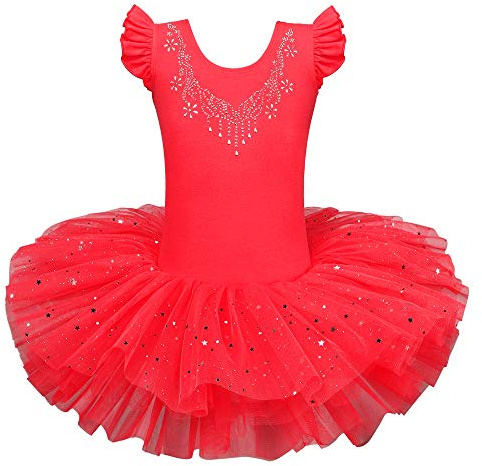 ZNYUNE Mädchen Kinder Ballett Tanz Kleid Klassik Ballettanzug 184 Red XL