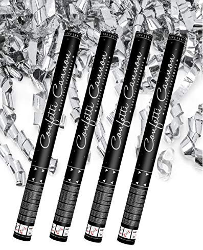 4 x XXL (60 cm) per feste a forma di cannone per partypopper Streamer ® gioielli per auto. Stelle filanti argento.