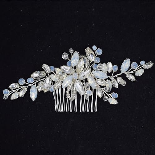 Accessori per capelli da sposa, fanvoes, pettine per capelli da sposa, in argento, vintage, con clip a pettine, gioielli fatti a mano, colore: azzurro opale per donne, ragazze e damigelle d'onore