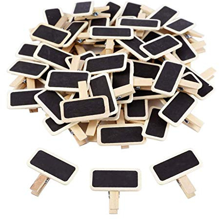 50 Pièces Mini Tableau Noir Avec Clip Rectangle, Tableau Noir en Bois Mini Note, Lot de Mini Tableaux Noirs Rectangulaires, Convient pour les Mariages, Événements, Bureaux, Cuisines, Étiquettes de Nom