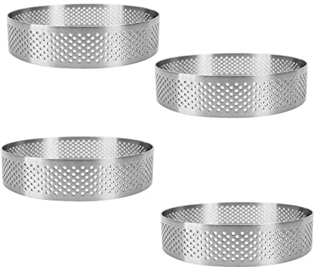 Uyauld 4 Pieces Perforated Tart Ring, 8cm High Grade Stainless Steel Heat-Resistant Cake Dessert Ring, 3.15 inch Pastry Mold Round
