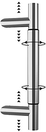 BASI Stoßgriff variabel aus Edelstahl | Türbeschlag Türgriff außen | Stangengriff mit einstellbarer Gesamtlänge 400-600 mm | 45° Schräg | Für alle Haustüren | inkl. Montageset | Flexibel