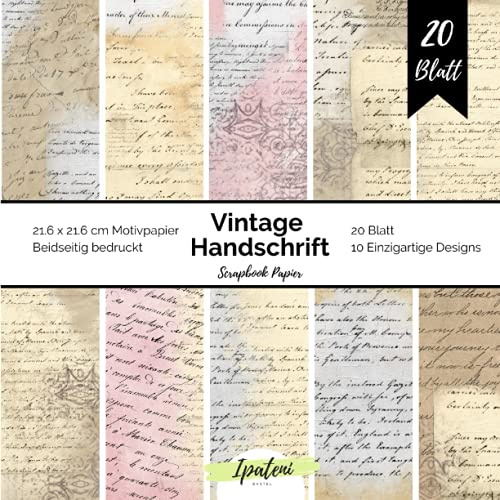 Scrapbook Papier Vintage Handschrift: Motivpapier Beidseitig Bedruckt Vintage Scrapbook Papier zum basteln 20 Blatt 21.6 x 21.6 cm Bastelpapier für vielfältige Bastelarbeiten