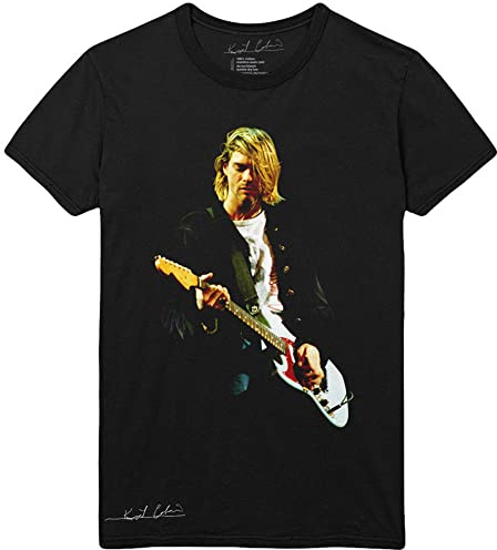 Kurt Cobain T Shirt Guitar Photo Colour Logo Nouveau Officiel Unisexe Noir Taille L