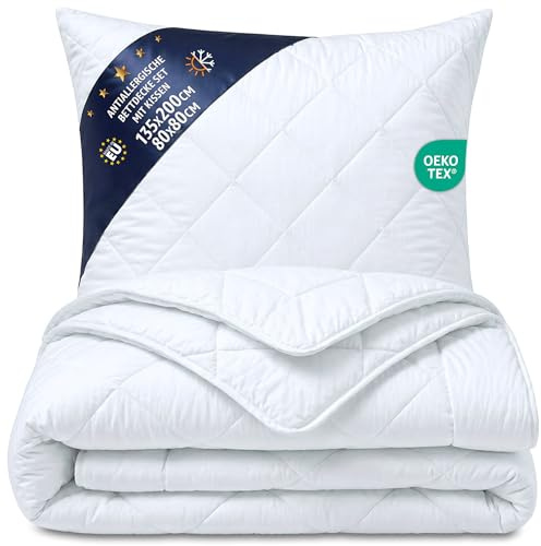 Ganzjahresdecke Bettdecke Set: 1 Stück 135x200 + 1 Stück 80x80 cm - Bettdecken Duvet Bett Decke Steppdecke Schlafdecke Steppbettdecke Quilt mit Füllung aus Microfaser weiß Oeko-Tex-Zertifikat