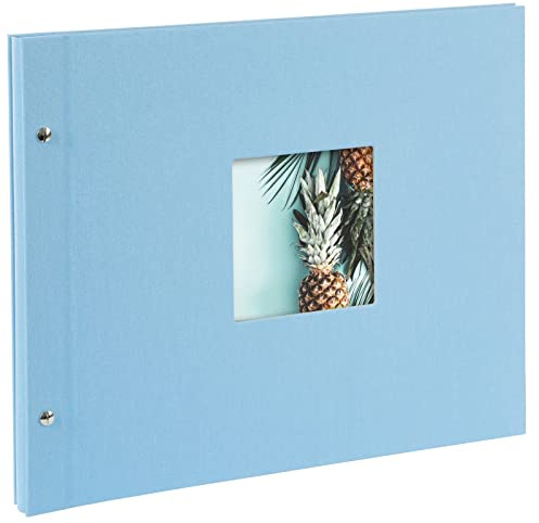 goldbuch 28 529 Schraubalbum Bella Vista Himmelblau, Fotobuch 39 x 31 x 2,5 cm, Foto Album 40 schwarze Seiten, Bilderalbum Einband Leinen, Photoalbum mit Fensterausschnitt, Photo Buch Himmel-Blau