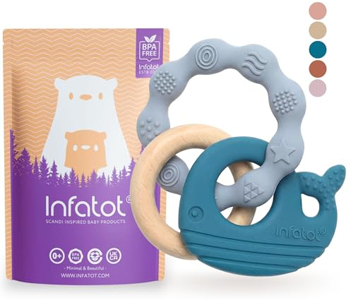 Infatot® Premium Silicone Teething Toys Baby 0–6 Months – Whale & Octopus BPA-Free Teether, Multi-Texture Sensory Chew Toy, Easy Grip, Gum Relief, Newborn Gift, Blue & Navy