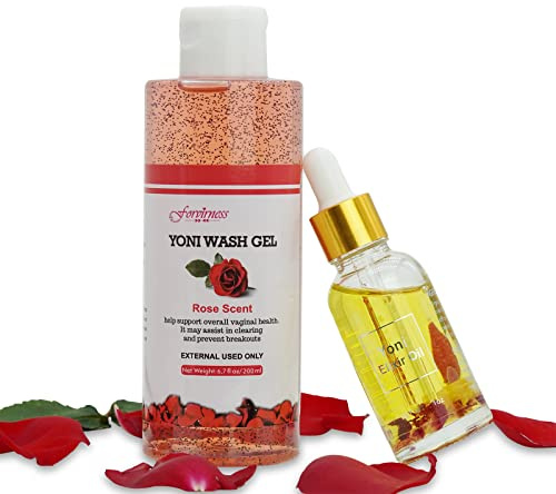 Feminine Wash, Natural Yoni Oil Set, Vaginal Wash with Cleaning Factor - Yoni Wash for Women PH Balance, 1 fl.oz Feminine Oil & 6.7 fl.oz Intimate Cleanser