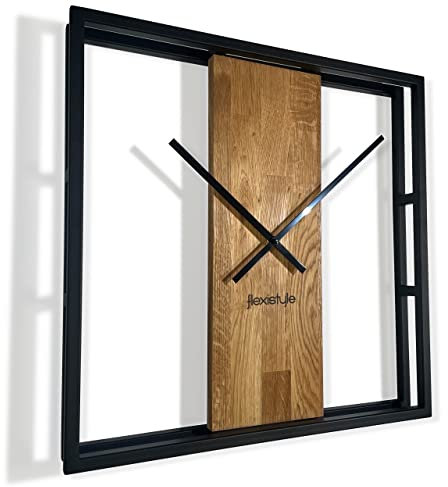 FLEXISTYLE groß quadratisch LOFT Square Metall Holz 3D 50cm Durchmesser, z231a-1d-1-x 50, Schwarz