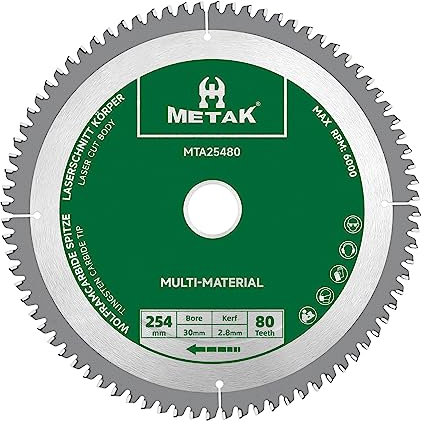 METAK HM - Lama per sega circolare 254 x 30 mm, 80 denti per alluminio, multi-materiale, 254 x 30, ideale per legno, laminato, MDF, plastica e rame, compatibile con Metabo, Bosch e molte altre marche