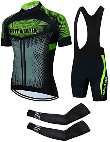 FFFF & OLFEH Herren Fahrradbekleidungs Set Kurzarm Herrentrikot Radhose Radtrikots für Herren Schnelltrocknend Atmungsaktiv mit 9D Sitzpolster (4XL,Grün)