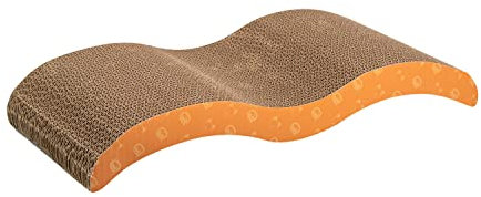 AQPET Banana Tiragraffi in Cartone Wave per Gatti Adulti, Grandi e Piccoli, Tappetino con Graffiatoio in Cartone e Busta di Erba Gatta Pronta, Accessori e Giochi per gli Animali da Casa, Arancione