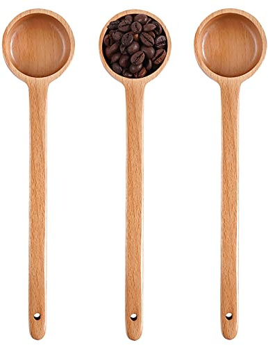 UPTALY Juego de 3 cucharas medidoras de madera de 27 cm (60 ml/per), cucharas de café con mango largo, cuchara de medición de mango extendido, cuchara de granos de café, cuchara de madera de haya
