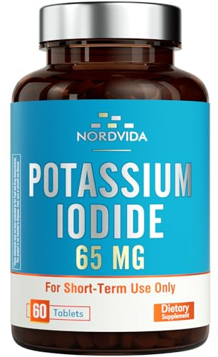 NordVida Potassium Iodide 65 mg Tablets, Emergency Kit, Iodide Pills, Survival Kit, Potassium Iodide (KI) Tablets, Thyroid Support, 60 KI Counts